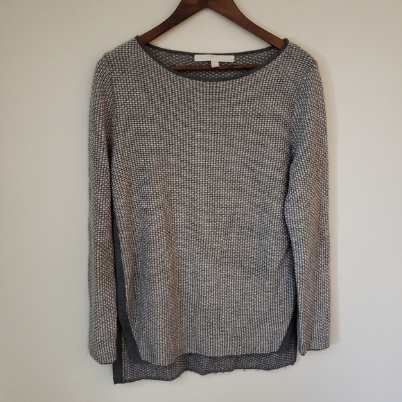Nordstrom Collection Cashmere Sweatshirt Gray White Scoop Crewneck Size Small - Picture 11 of 11